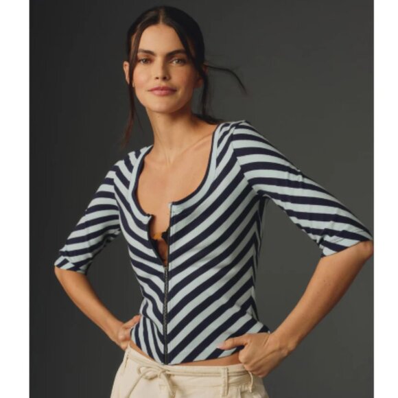 Brand New Anthropologie Maeve Front-Zip Scoop-Neck Blouse Top - Picture 4 of 15